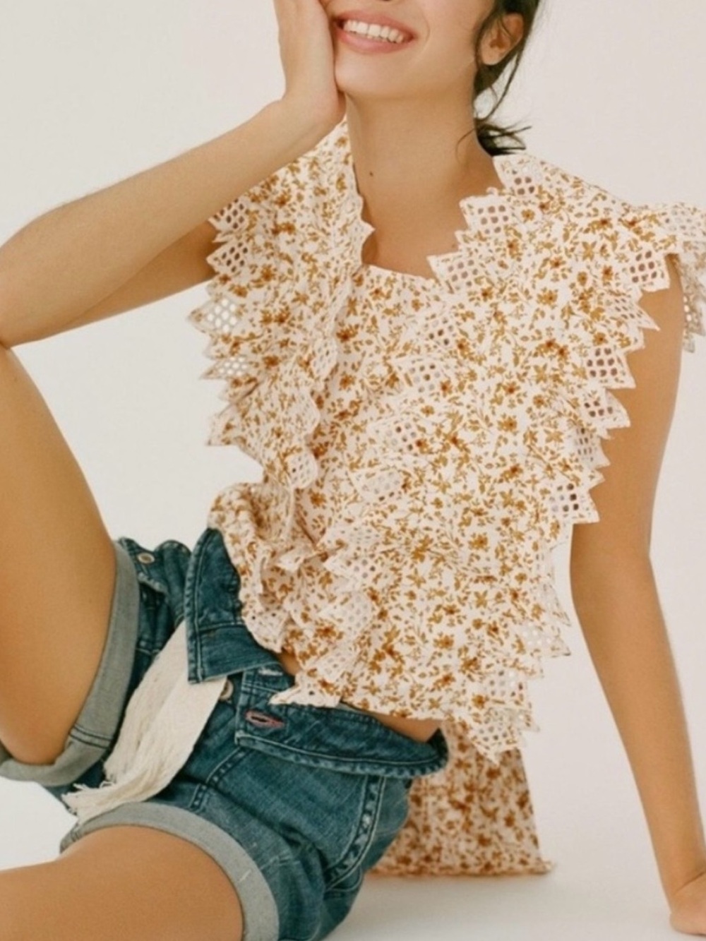 Anthropologie “Blue Tassel” Trina Bow Floral Blouse